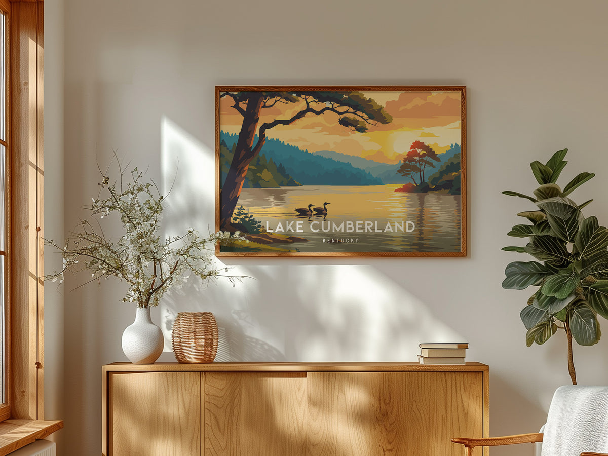 Lake Cumberland, Kentucky Landscape Poster | Framed or Unframed Lake House Decor Wall Art — framed and ready to hang