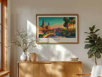 Seville Landscape Matte Border Poster | Spain Framed or Unframed Travel Gift Wall Art — framed and ready to hang