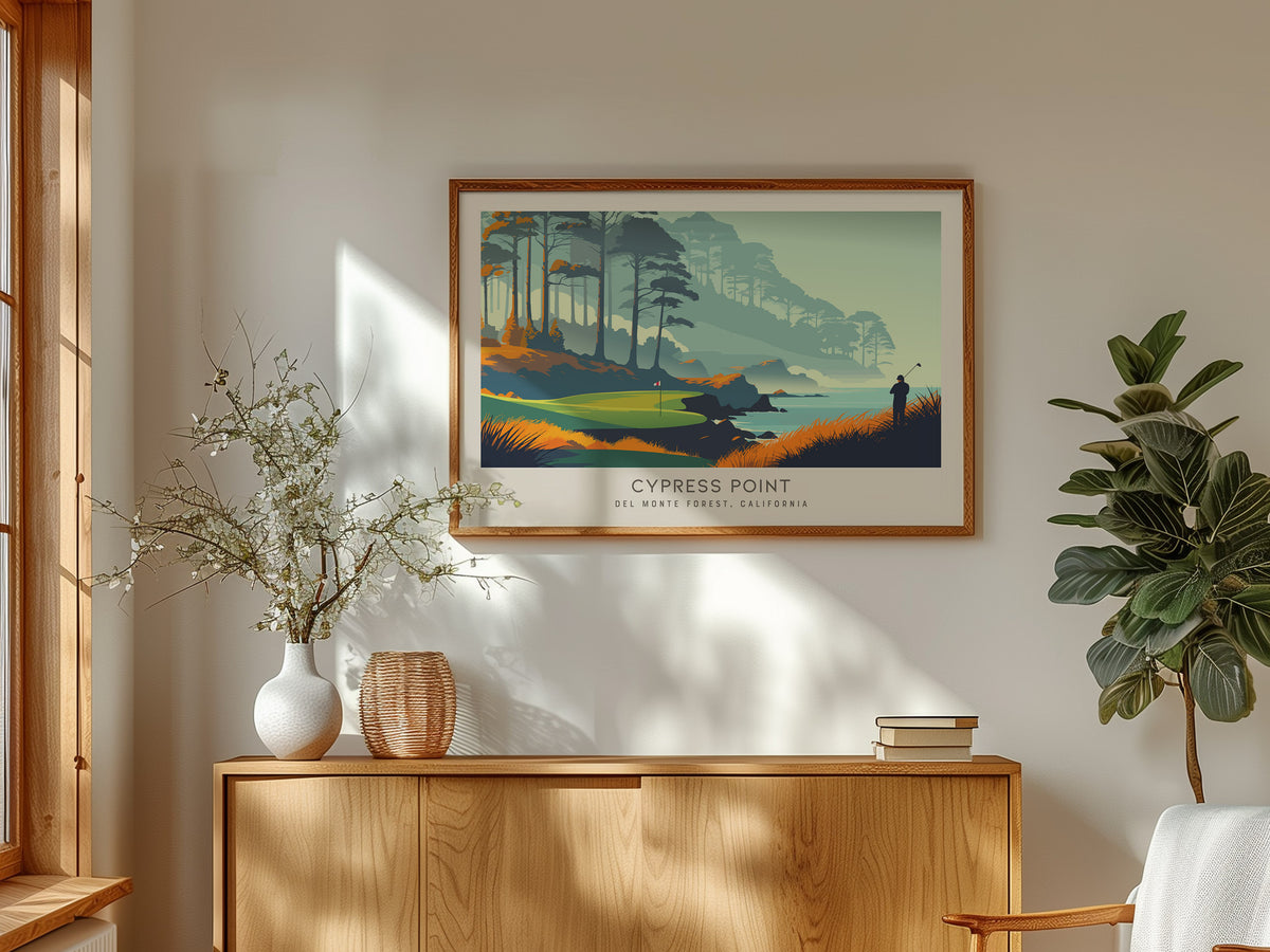 Cypress Point Landscape Matte Border Poster | Del Monte Forest, California Country Club Decor Golf Course Print — framed and