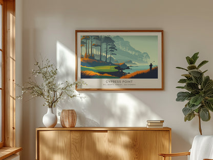 Cypress Point Landscape Matte Border Poster | Del Monte Forest, California Country Club Decor Golf Course Print — framed and