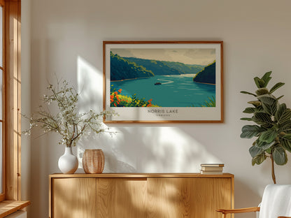 Norris Lake Landscape Matte Border Poster | Tennessee Vacation Wall Art — framed and ready to hang