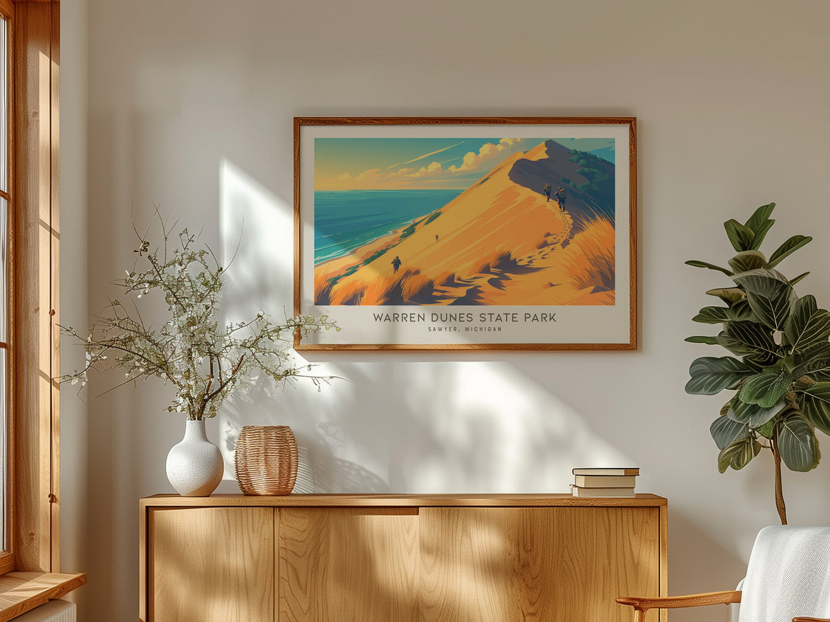 Warren Dunes State Park Landscape Matte Border Poster | Sawyer, Michigan Beach House Decor — framed and ready to hang