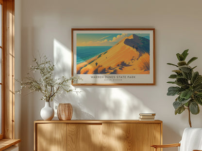 Warren Dunes State Park Landscape Matte Border Poster | Sawyer, Michigan Beach House Decor — framed and ready to hang
