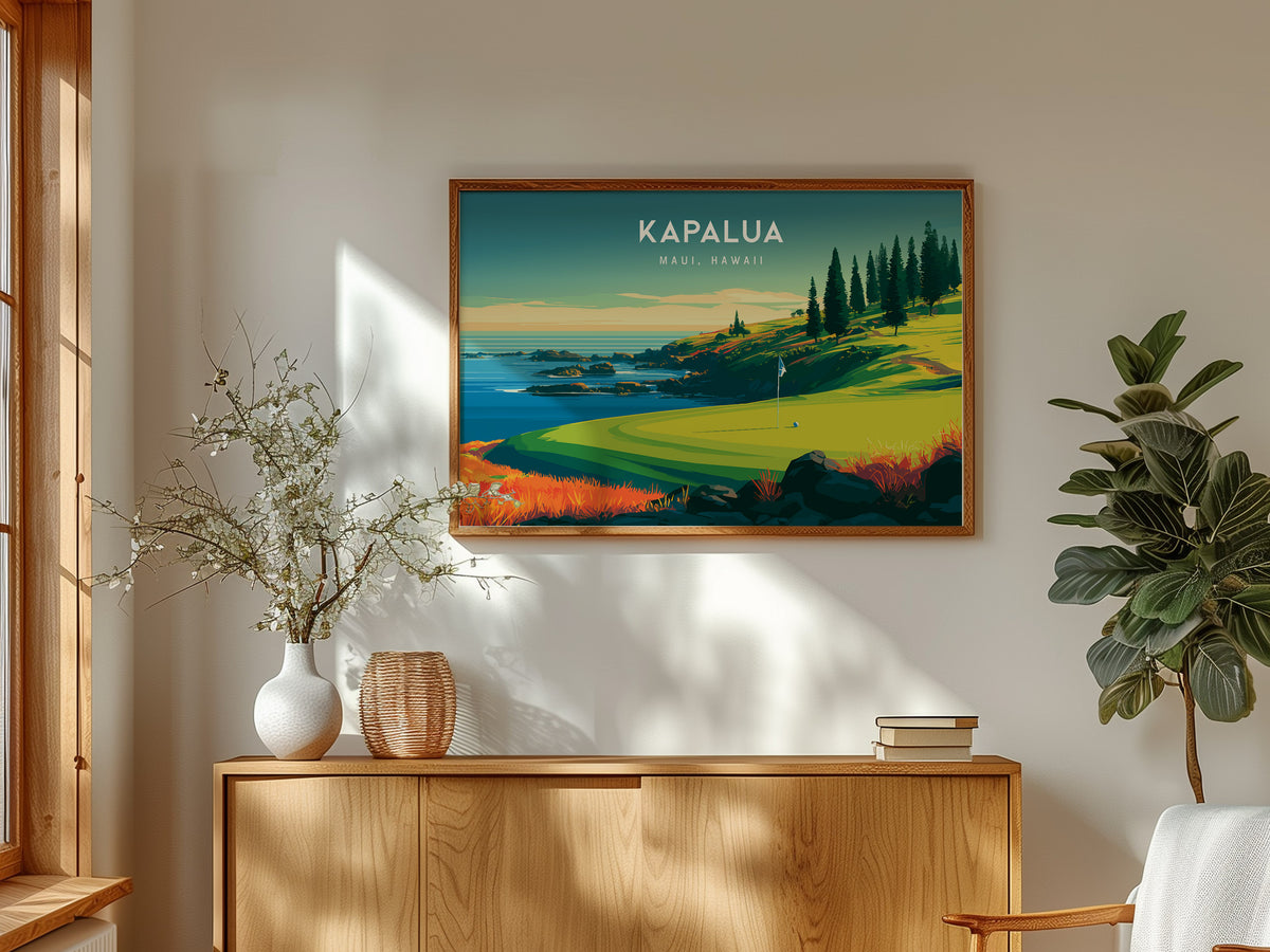 Kapalua Landscape Poster | Maui, Hawaii Golf Wall Art Country Club Decor — framed and ready to hang