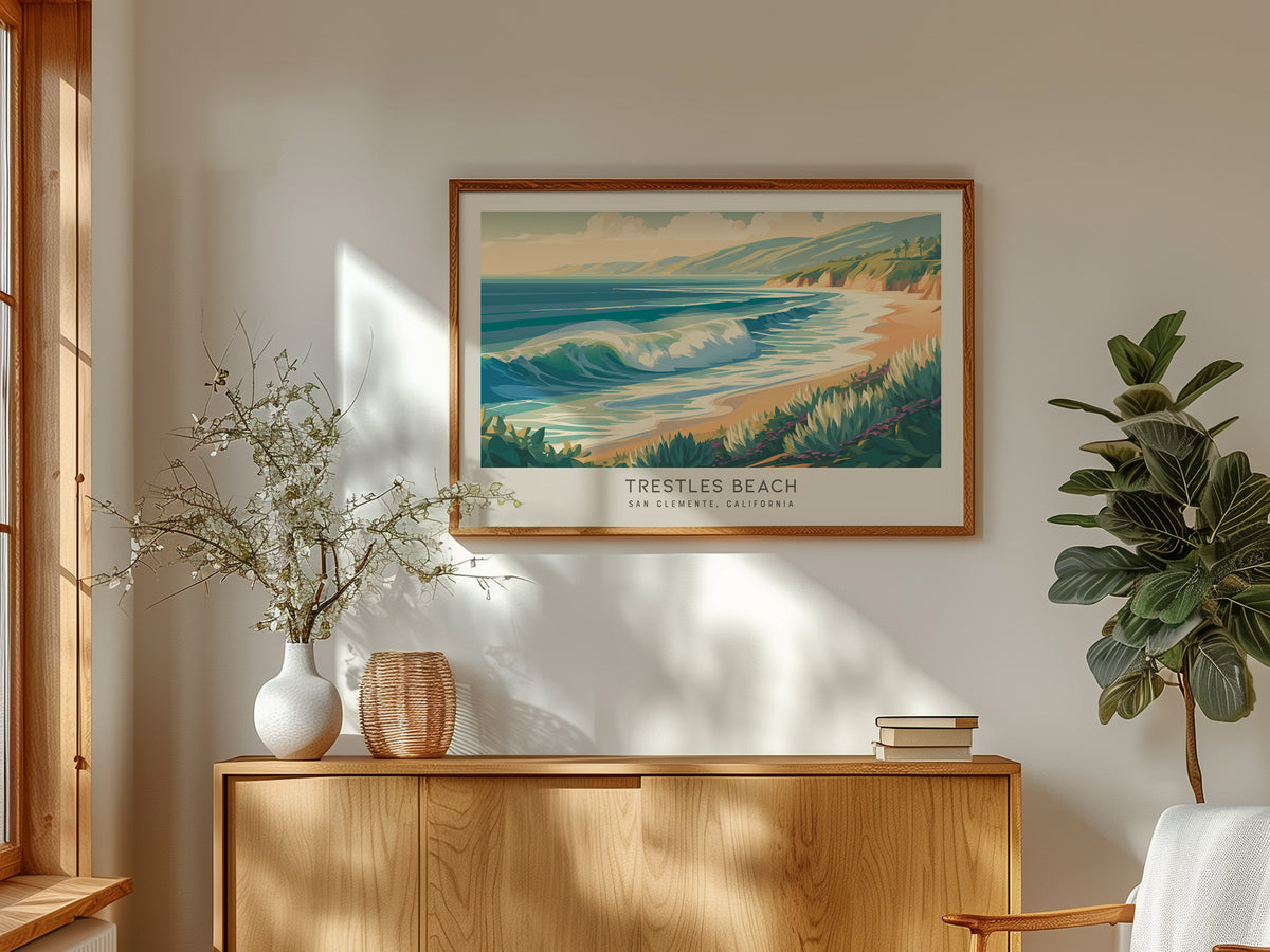 Trestles Beach Landscape Matte Border Poster | San Clemente, California Vacation Wall Art — framed and ready to hang