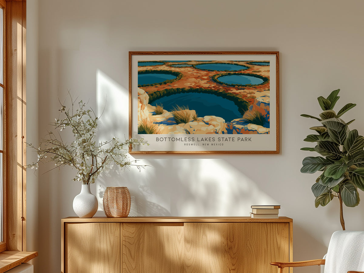 Bottomless Lakes State Park Landscape Matte Border Poster | Roswell, New Mexico Framed or Unframed Desert Oasis Print — frame