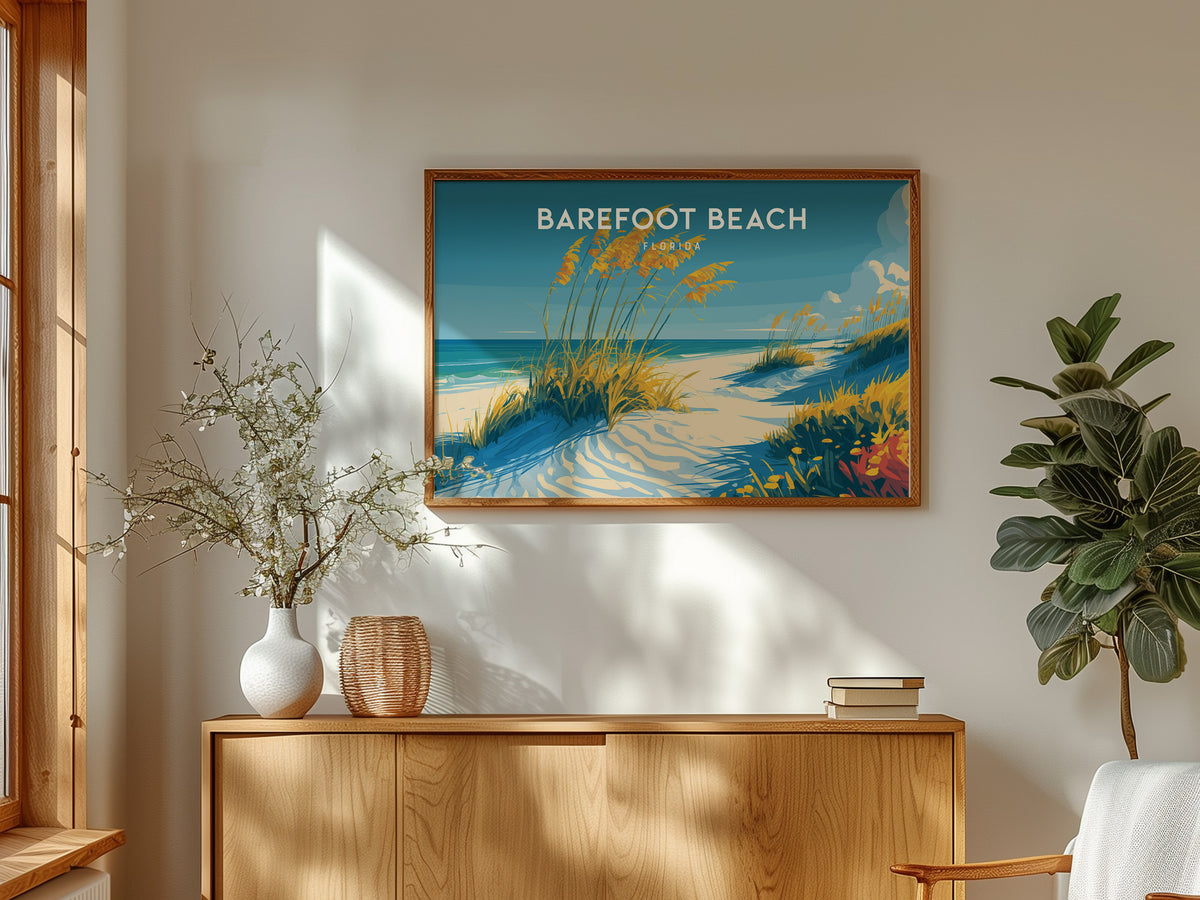 Barefoot Beach, Florida Poster | Tropical Shoreline Landscape Coastal Decor Wall Art — framed and ready to hang