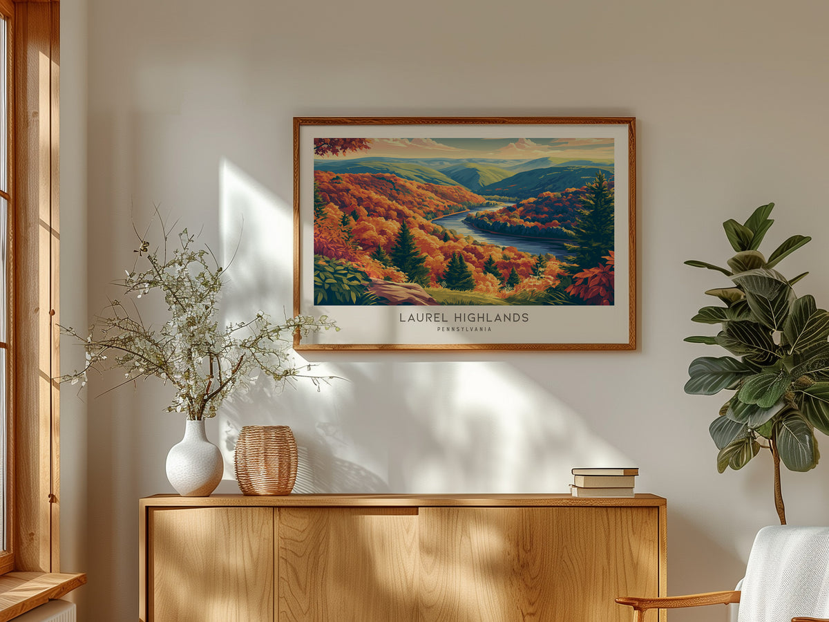 Laurel Highlands Landscape Matte Border Poster | Pennsylvania Vacation Wall Art — framed and ready to hang