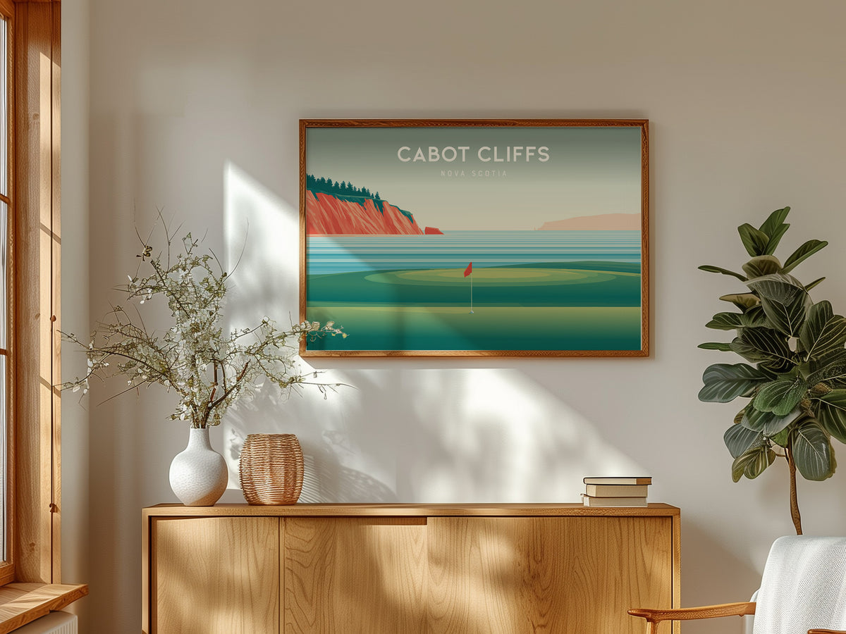 Cabot Cliffs Landscape Poster | Nova Scotia Golf Course Print Framed or Unframed Wall Art — framed and ready to hang