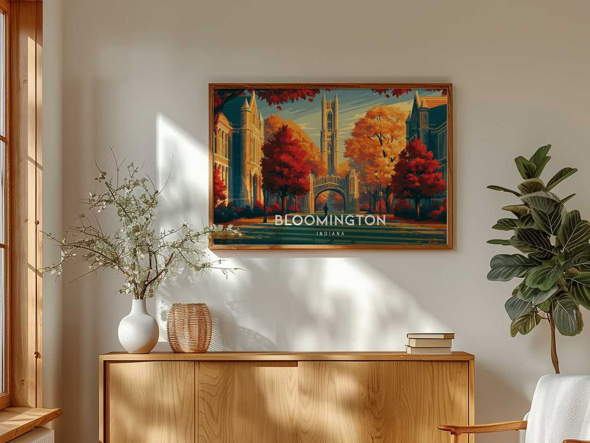 Bloomington, Indiana Landscape Poster | Framed or Unframed Vacation Wall Art — framed and ready to hang