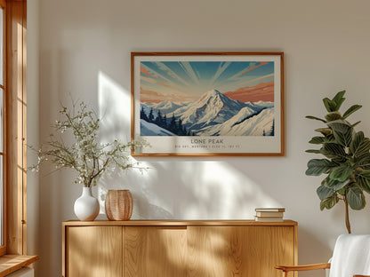 Lone Peak Landscape Matte Border Poster | Big Sky, Montana Travel Wall Art — framed and ready to hang