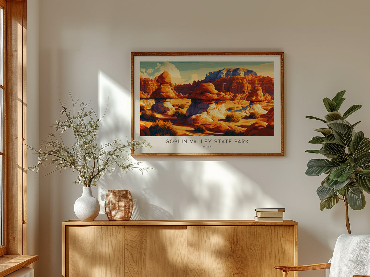 Goblin Valley State Park Landscape Matte Border Poster | Utah Travel Gift Wall Art — framed and ready to hang