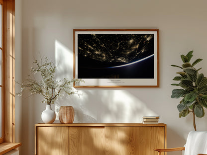 City Lights Landscape Poster | NASA International Space Station Astronomy Print Wall Art — framed and ready to hang