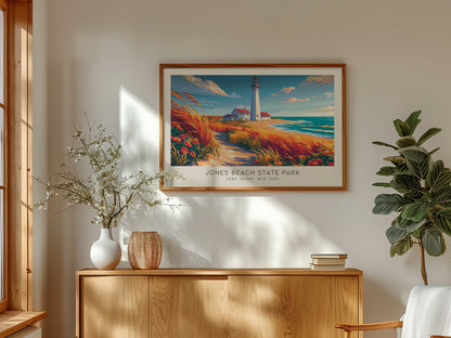 Jones Beach State Park Landscape Matte Border Poster | Long Island, New York Travel Wall Art — framed and ready to hang