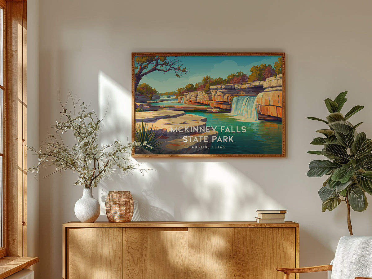 McKinney Falls State Park Landscape Poster | Austin, Texas Vacation Wall Art — framed and ready to hang