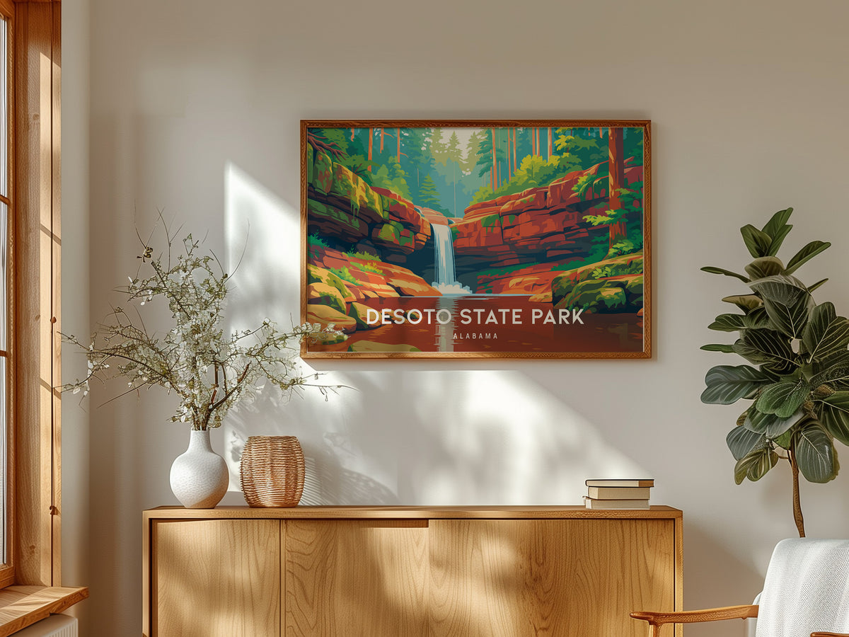 DeSoto State Park Landscape Poster | Alabama Vacation Wall Art — framed and ready to hang