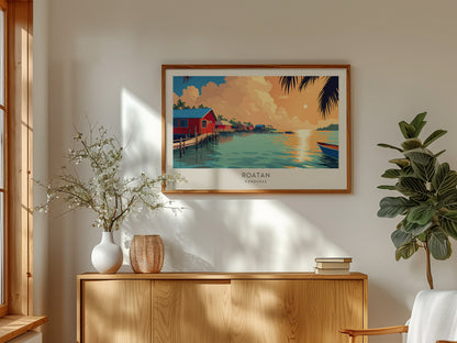 Roatan Landscape Matte Border Poster | Honduras Vacation Wall Art Beach House Decor — framed and ready to hang