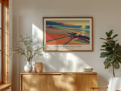 Popham Beach State Park Landscape Matte Border Poster | Phippsburg, Maine Travel Wall Art — framed and ready to hang
