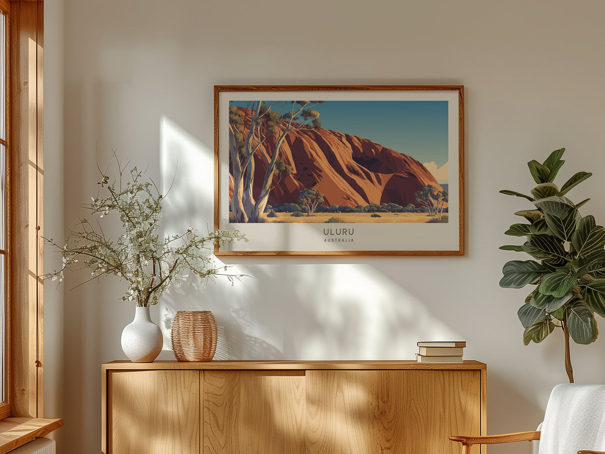 Uluru Landscape Matte Border Poster | Australia Vacation Wall Art — framed and ready to hang