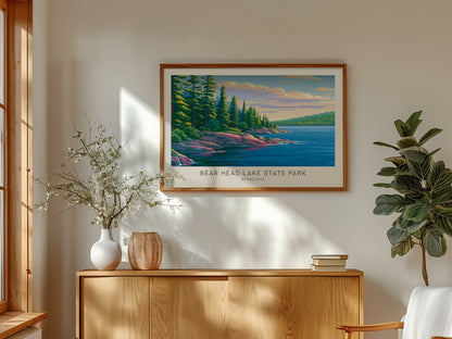 Bear Head Lake State Park Landscape Matte Border Poster | Minnesota Vacation Wall Art — framed and ready to hang