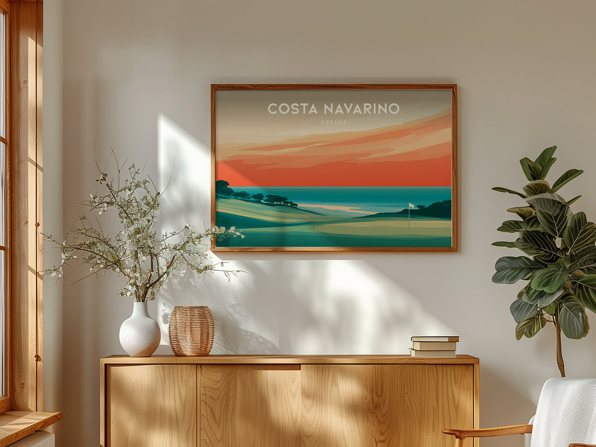 Costa Navarino Landscape Poster | Greece Seaside Golf Course Framed or Unframed Wall Art — framed and ready to hang