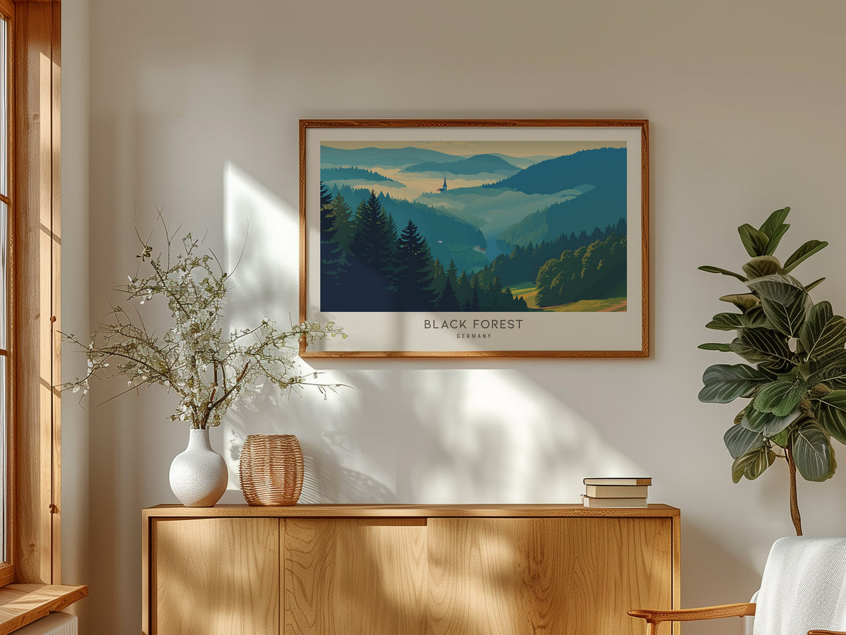 Black Forest Landscape Matte Border Poster | Germany Framed or Unframed Travel Gift — framed and ready to hang