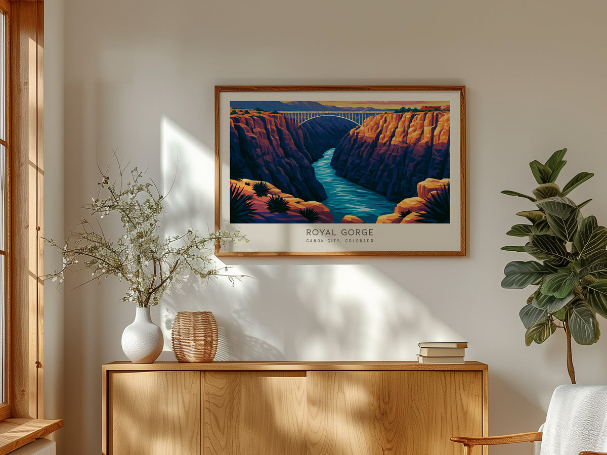 Royal Gorge Landscape Matte Border Poster | Canon City, Colorado Vacation Wall Art — framed and ready to hang