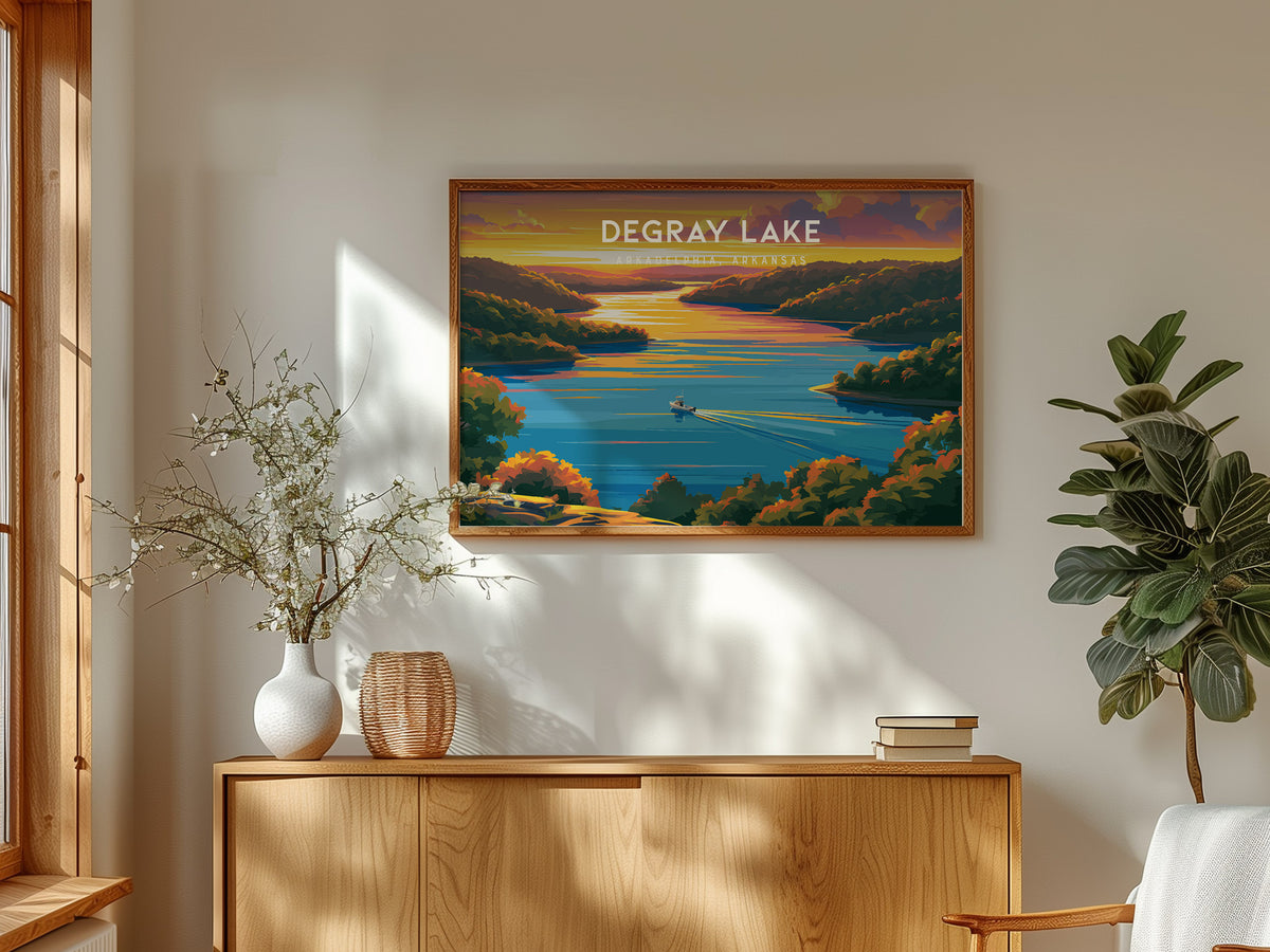 DeGray Lake Landscape Poster | Arkadelphia, Arkansas Vacation Wall Art — framed and ready to hang