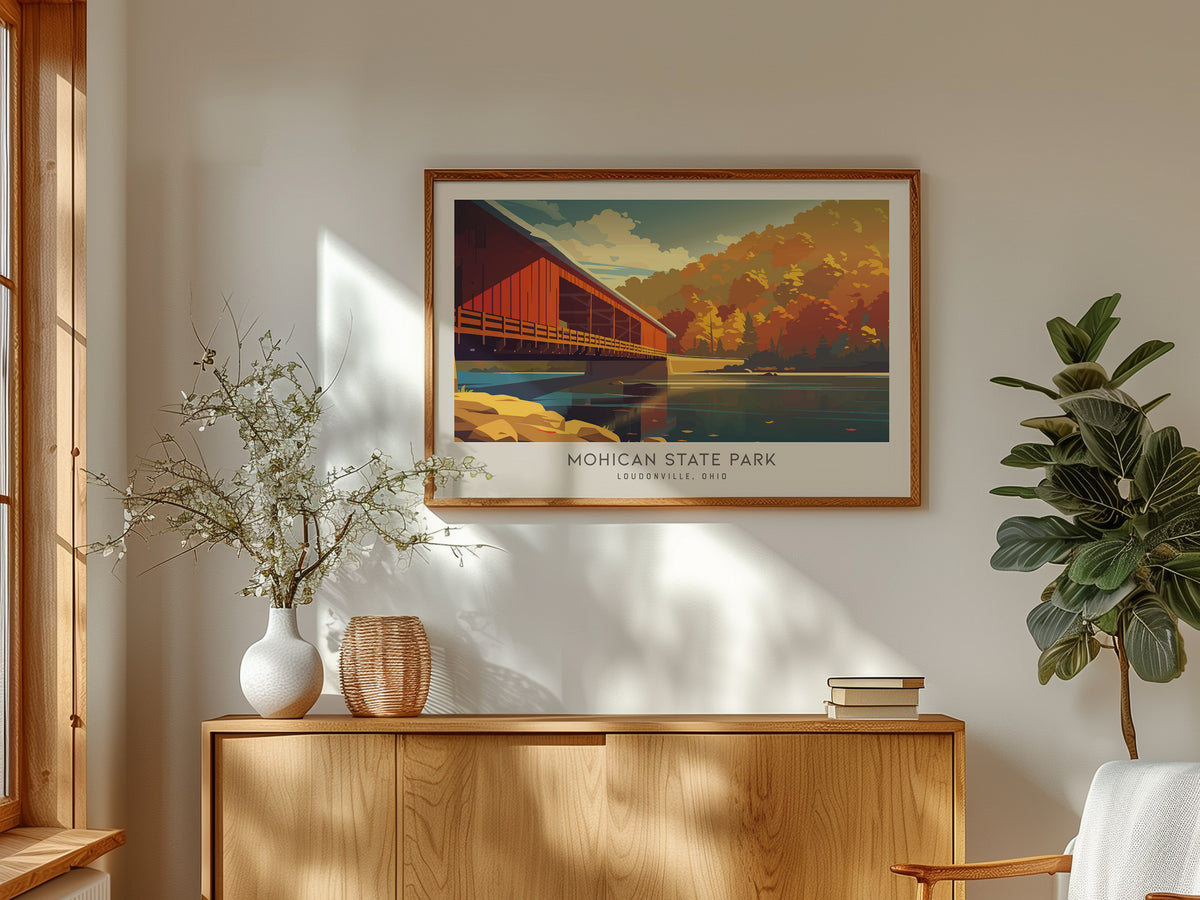 Mohican State Park Landscape Matte Border Poster | Loudonville, Ohio Vacation Wall Art — framed and ready to hang