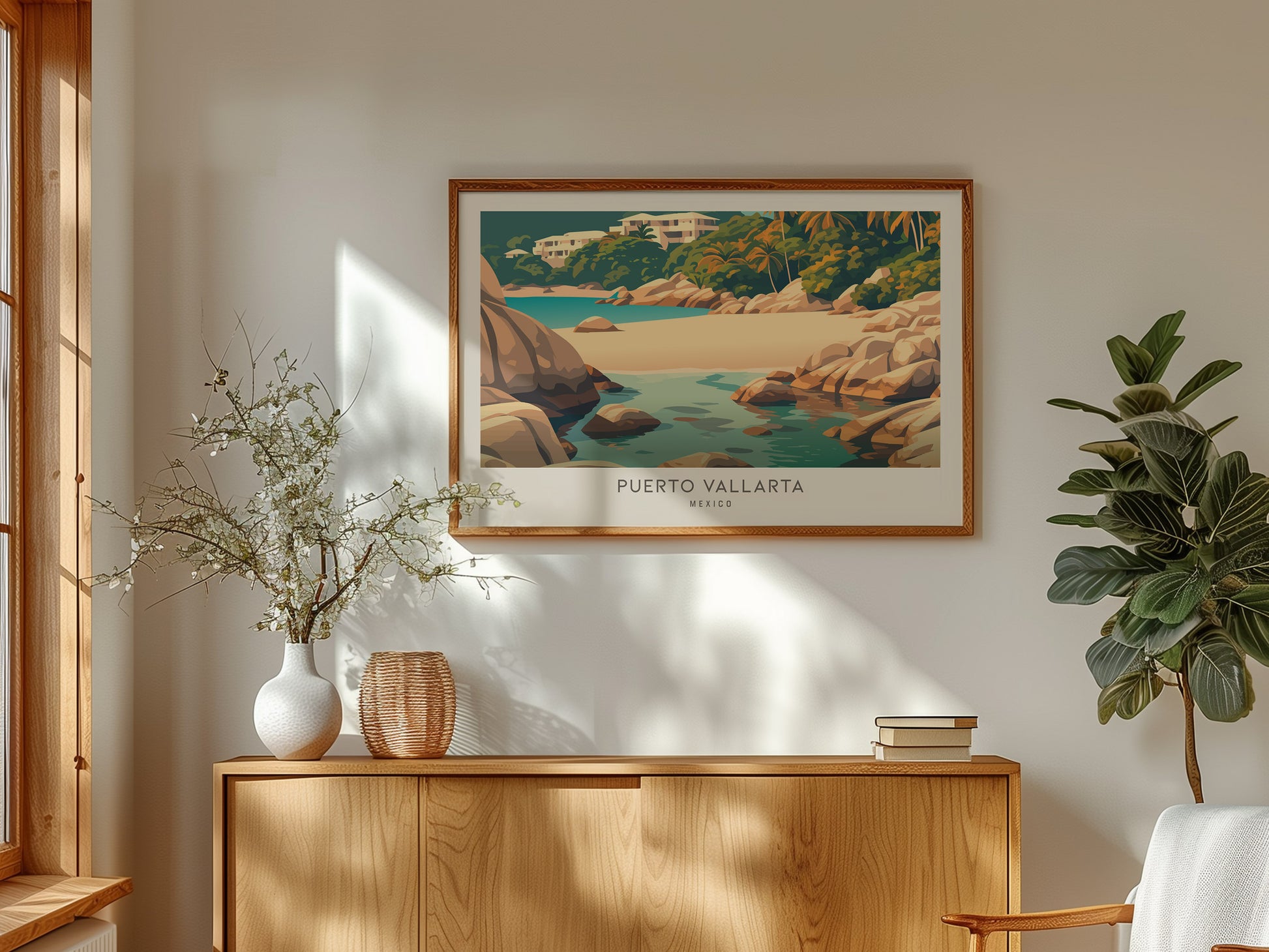 Puerto Vallarta Landscape Matte Border Poster | Travel Wall Art — framed and ready to hang