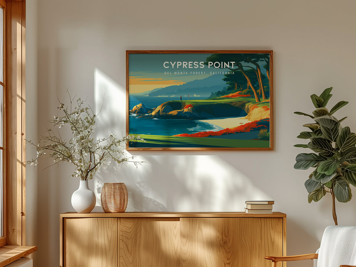Cypress Point Landscape Poster | Del Monte Forest, California Golf Wall Art Framed or Unframed — framed and ready to hang