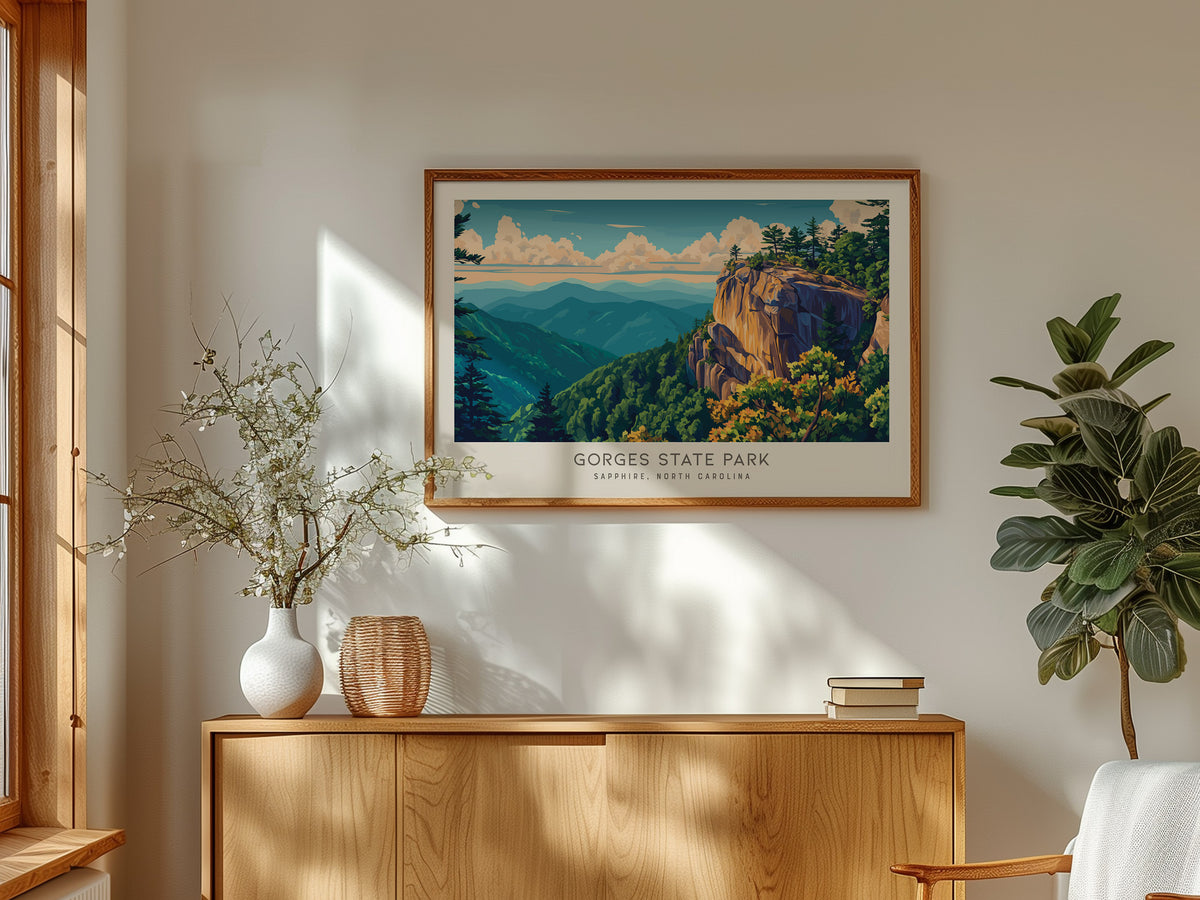 Gorges State Park Landscape Matte Border Poster | Sapphire, North Carolina Vacation Wall Art — framed and ready to hang