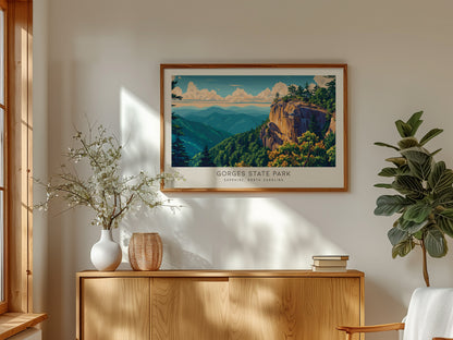 Gorges State Park Landscape Matte Border Poster | Sapphire, North Carolina Vacation Wall Art — framed and ready to hang