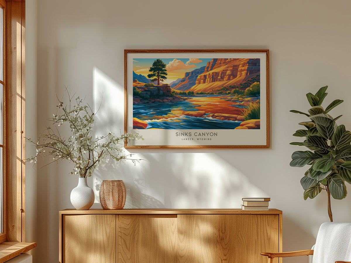 Sinks Canyon Landscape Matte Border Poster | Lander, Wyoming Framed or Unframed Destination Print — framed and ready to hang