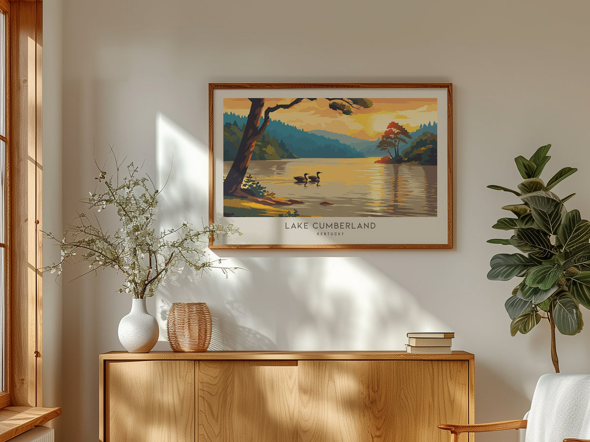 Lake Cumberland Landscape Matte Border Poster | Kentucky Travel Wall Art — framed and ready to hang