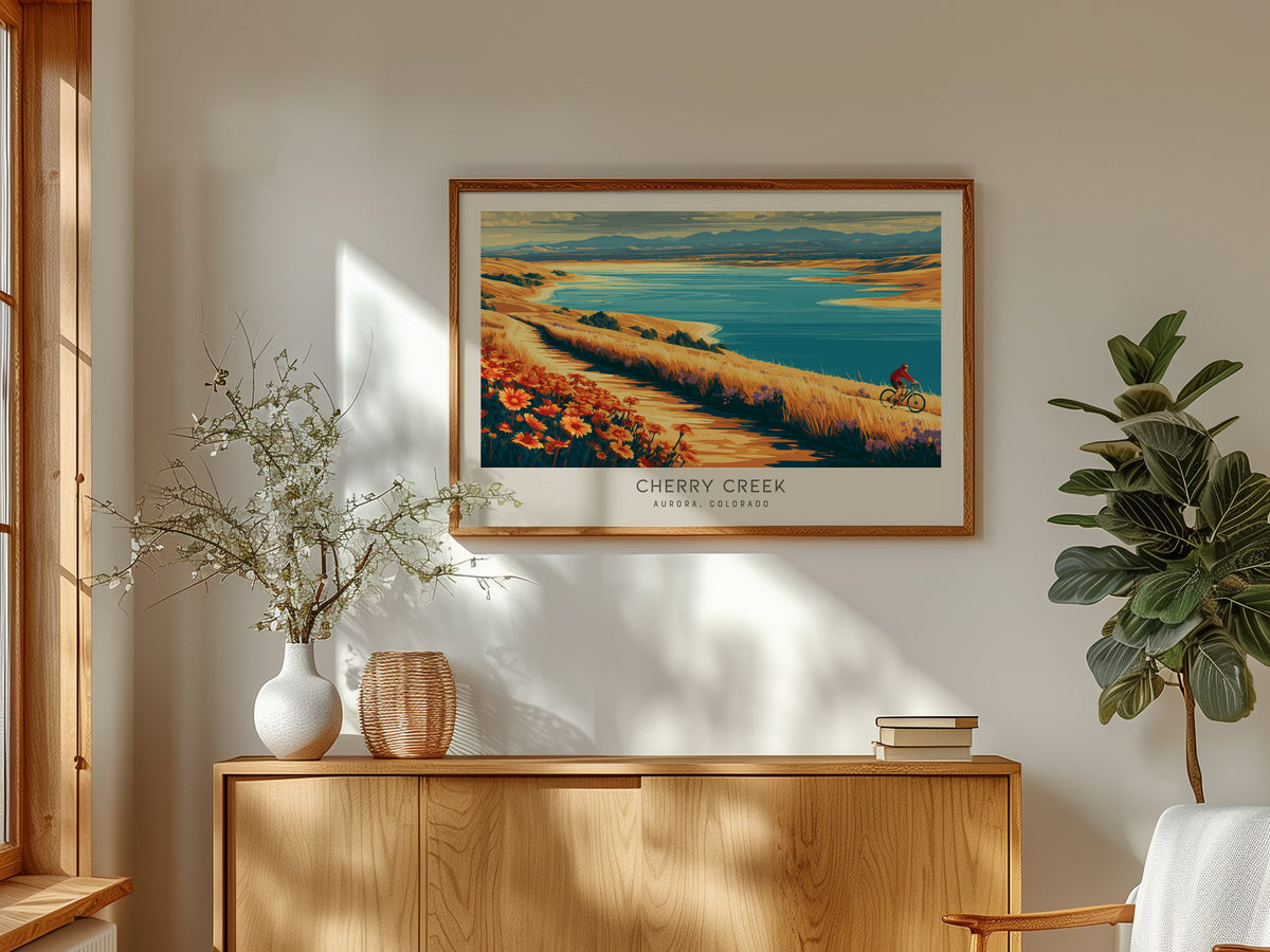 Cherry Creek Landscape Matte Border Poster | Aurora, Colorado Travel Wall Art — framed and ready to hang