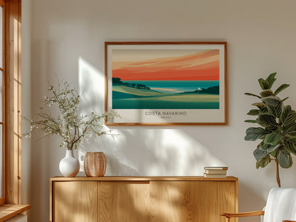 Costa Navarino Landscape Matte Border Poster | Greece Golf Wall Art & Framed or Unframed Links Decor — framed and ready to ha