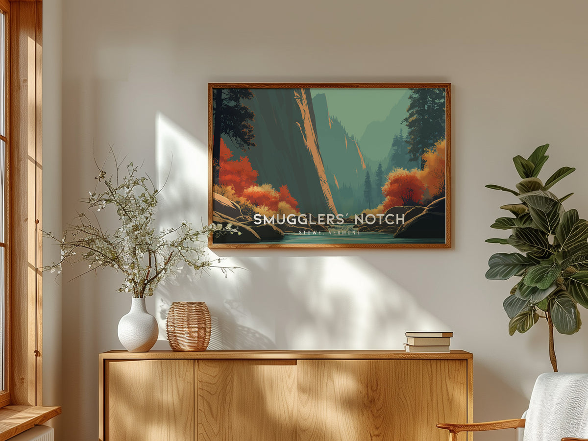 Smugglers' Notch Landscape Poster | Stowe, Vermont Vacation Wall Art — framed and ready to hang