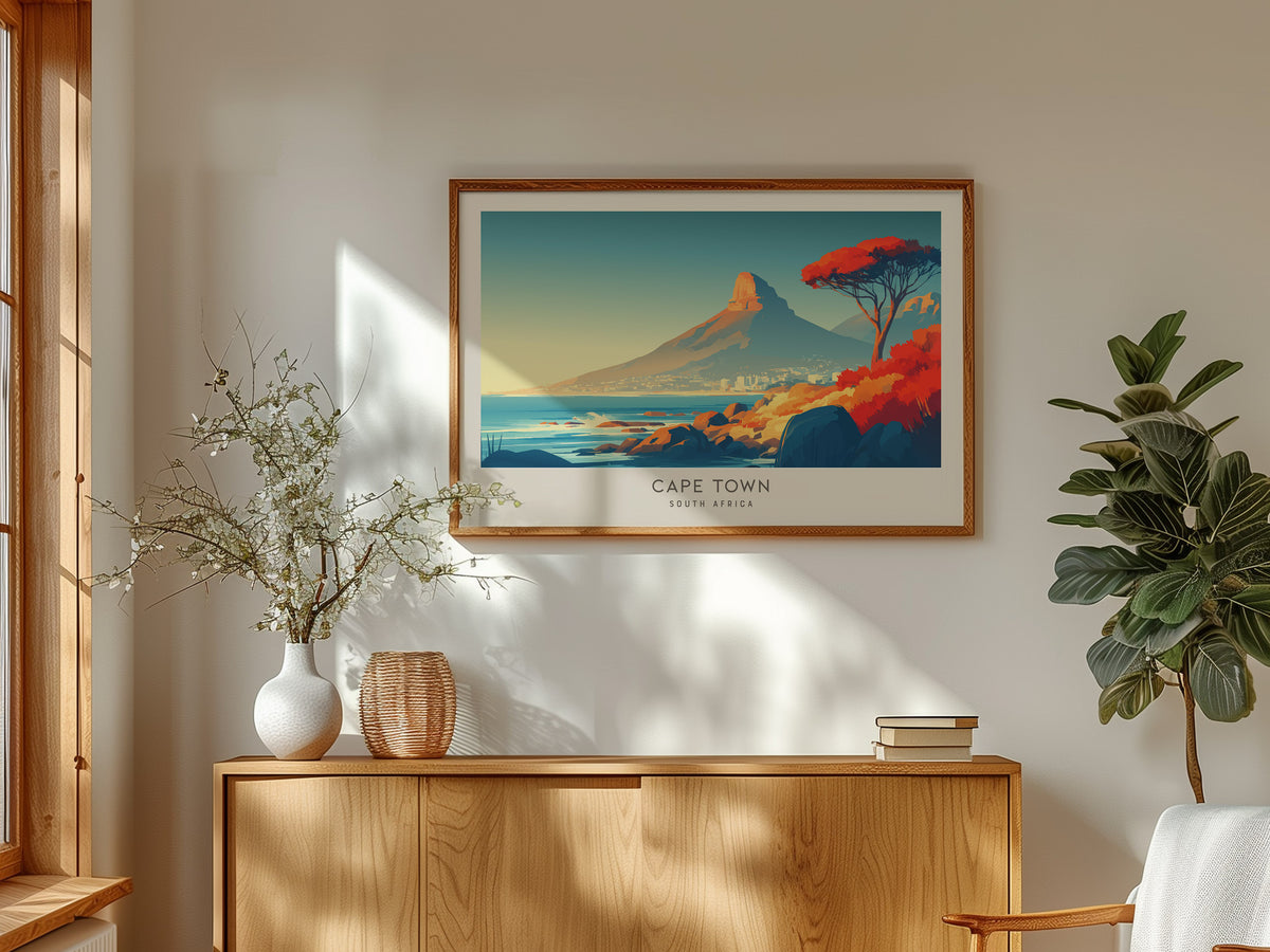 Cape Town Landscape Matte Border Poster | South Africa Vacation Wall Art — framed and ready to hang