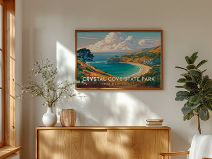 Crystal Cove State Park Landscape Poster | Destination Print Laguna Beach, California Wall Art — framed and ready to hang