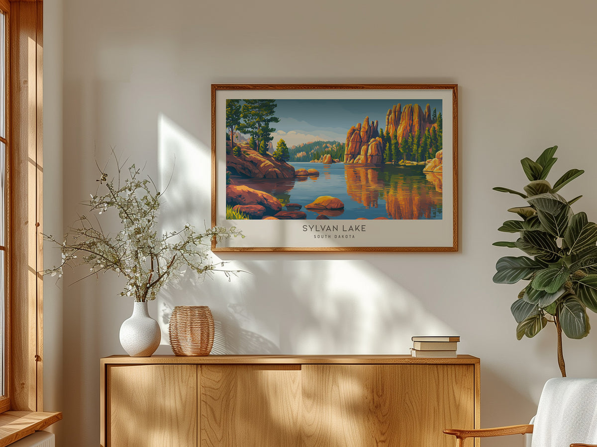 Sylvan Lake Landscape Matte Border Poster | South Dakota Travel Gift Wall Art — framed and ready to hang