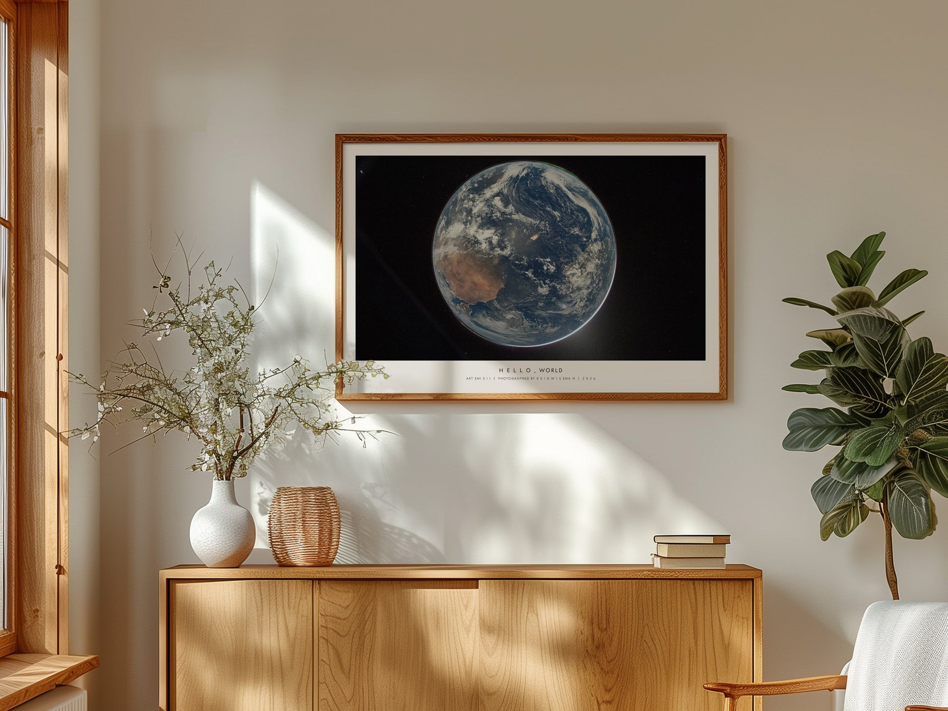 Hello, World Landscape Poster | NASA Artemis II Space Photography Wall Art — framed and ready to hang