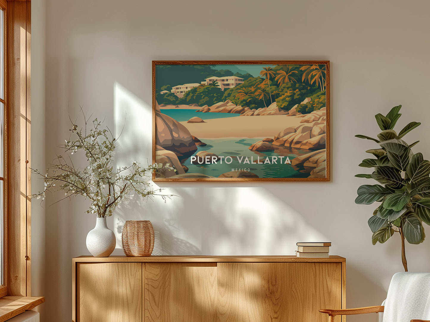 Puerto Vallarta Landscape Poster | Mexico Travel Wall Art — framed and ready to hang