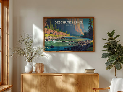 Deschutes River, Oregon Landscape Poster | Destination Print Travel Gift Wall Art — framed and ready to hang