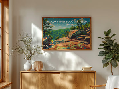 Hickory Run Boulder Field Landscape Poster | Poconos, Pennsylvania Destination Print Wall Art — framed and ready to hang