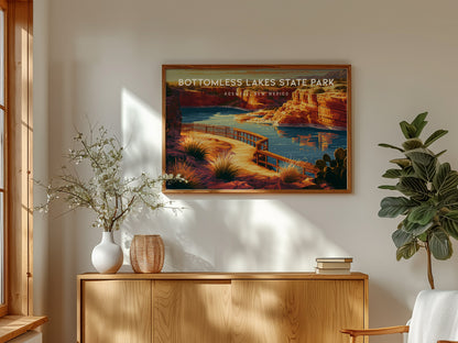 Bottomless Lakes State Park Landscape Poster | Roswell, New Mexico Vacation Wall Art — framed and ready to hang