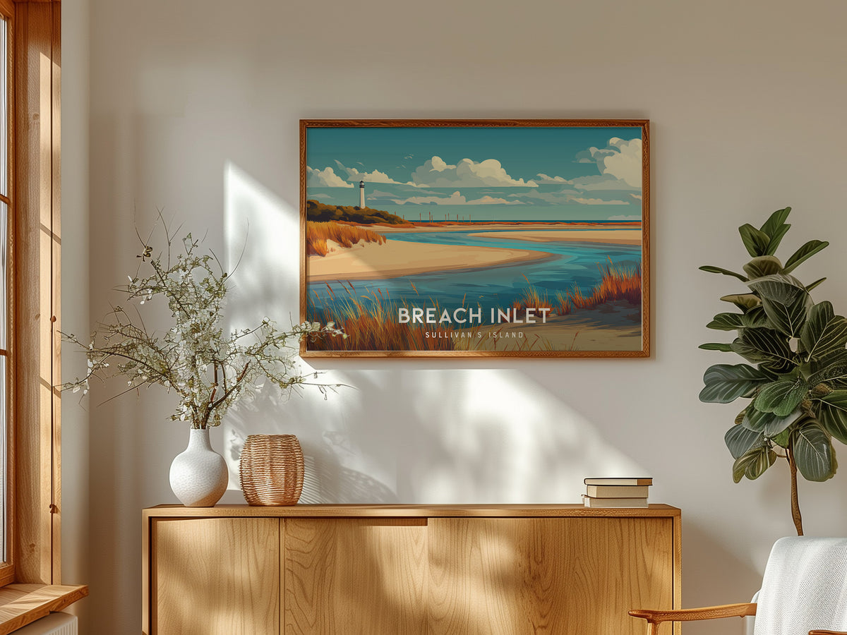 Breach Inlet Landscape Poster | Sullivan's Island Tropical Beach Print Wall Art — framed and ready to hang