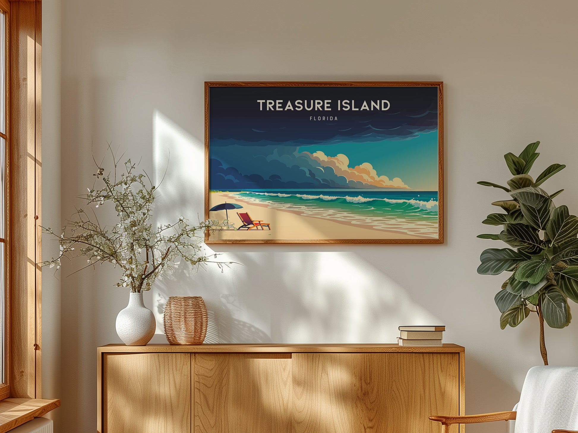 Treasure Island, Florida Poster | Landscape Gulf Coast Art Beach House Decor Wall Art — framed and ready to hang