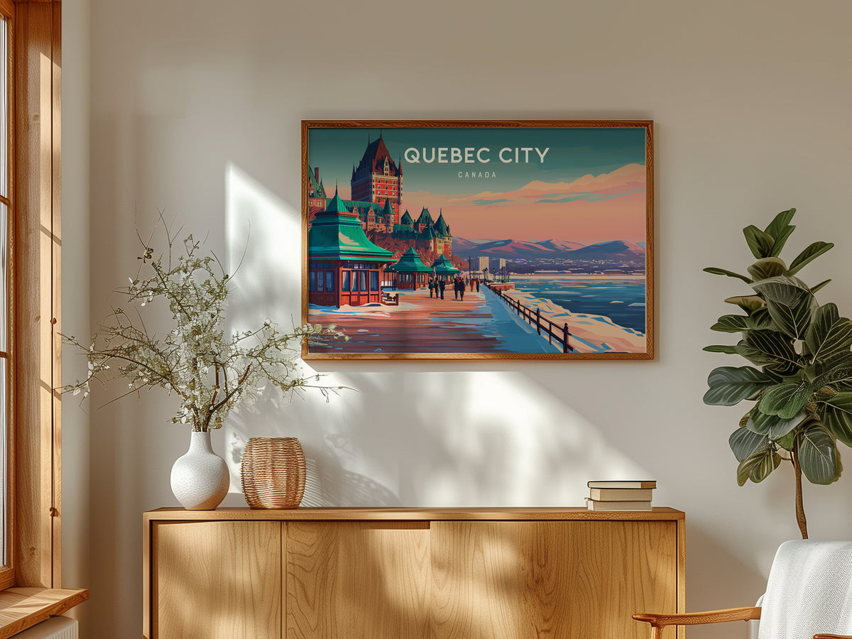 Quebec City, Canada Landscape Poster | Historic Skyline Vacation Wall Art — framed and ready to hang