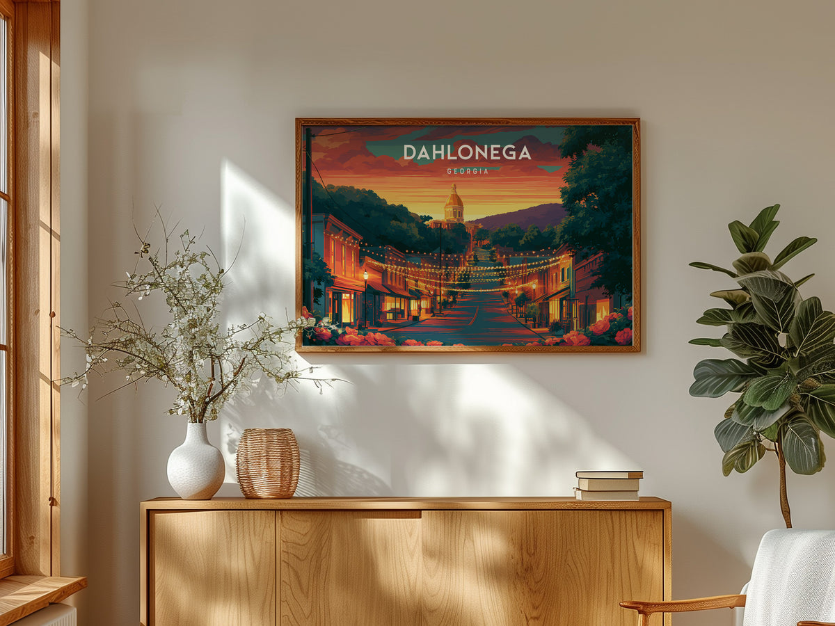 Dahlonega, Georgia Landscape Poster | Appalachian Gold Town Framed or Unframed Wall Art — framed and ready to hang